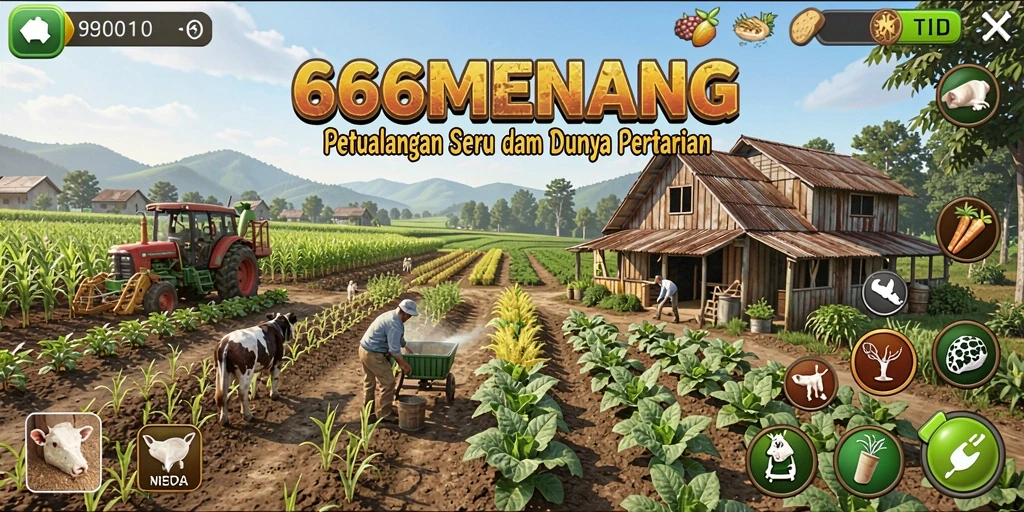 Screenshot utama 666MENANG menampilkan gameplay seru saat bertani di lahan hijau.