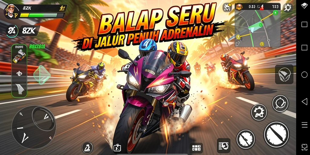 Tampilan gameplay menegangkan di lintasan balap motor.