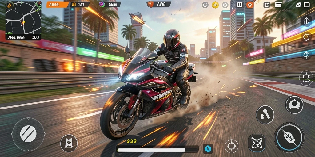 Gameplay balapan motor yang penuh aksi dan seru.