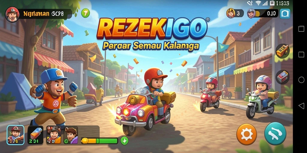 Tampilan gameplay seru REZEKIGO dengan grafis menarik dan penuh warna.