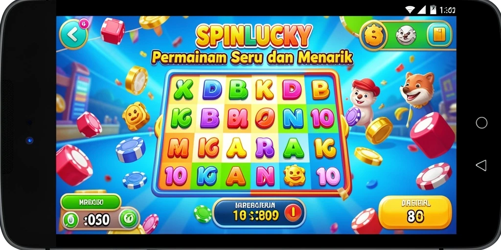 Tampilan permainan SPINLUCKY dengan kartu Bingo yang berwarna-warni.