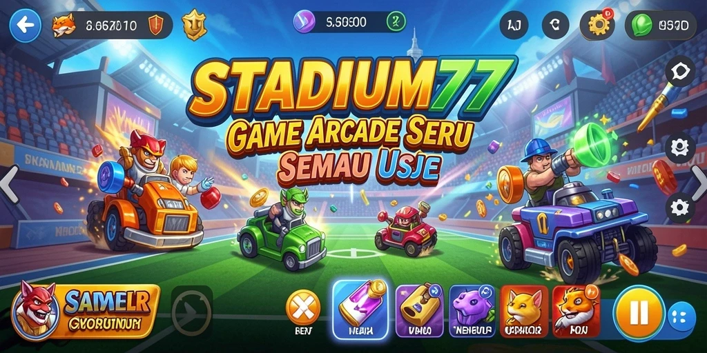 Tangkapan layar utama <strong>STADIUM77</strong> menampilkan aksi seru gameplay Arcade.
