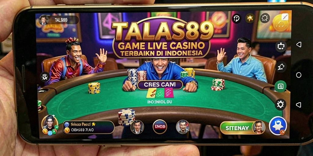 Screenshot TALAS89 menunjukkan dealer cantik dan permainan Live Casino yang mendebarkan.