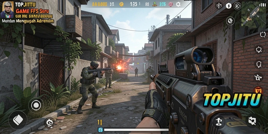 Screenshot gameplay yang menampilkan aksi intens dalam TOPJITU.