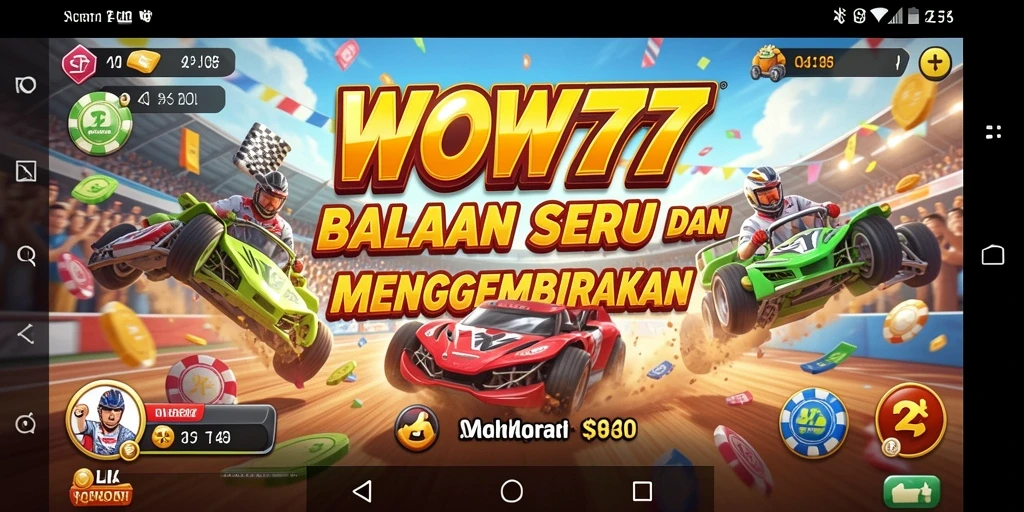 Tampilan gameplay WOW77 dengan mobil balap yang penuh aksi.